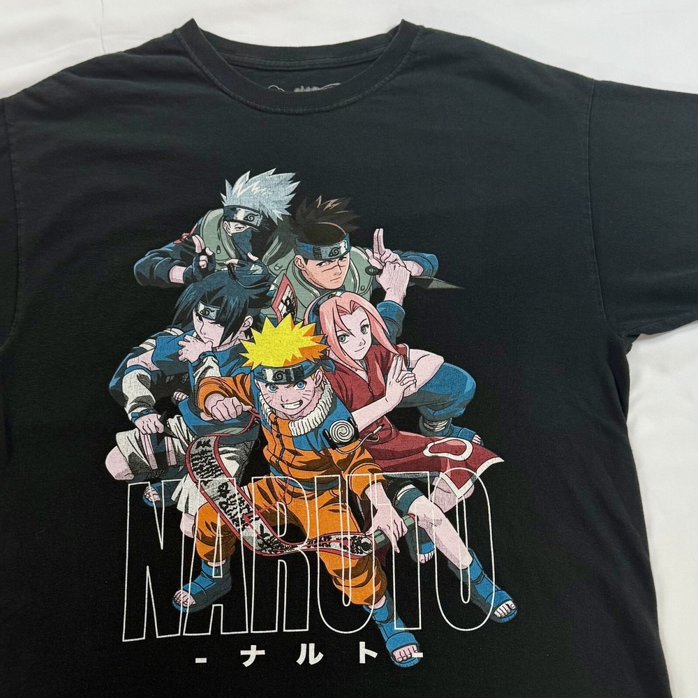Naruto Shirt Large Black Graphic Team 7 Kakashi Sasuke Anime Vintage 2002‎